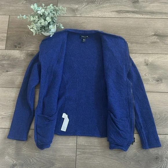 EILEEN FISHER 100% Blue Merino Wool Blue Zip-Up Jacket - Picture 5 of 7